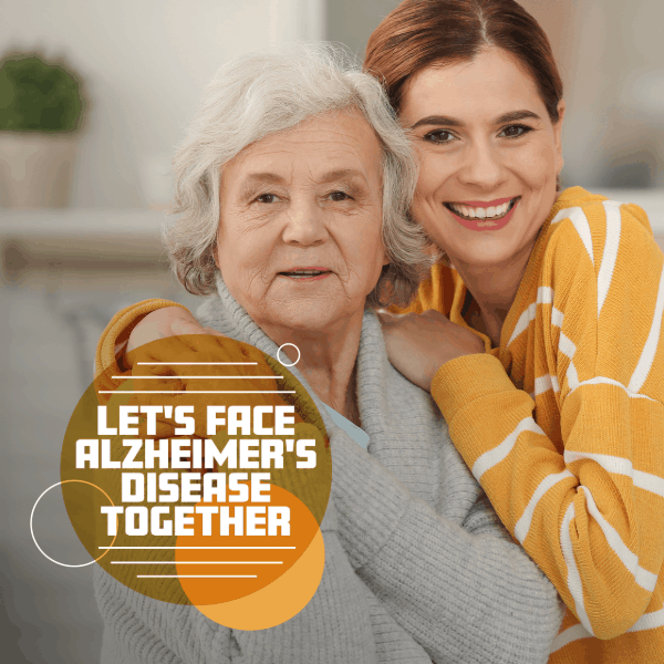 Let's face Alzheimer's together, Young woman holding older woman, research